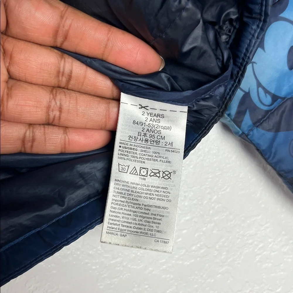 Gap × Disney Mickey Mouse Recycled Puffer Jacket Toddler Size 2 Water Resistant